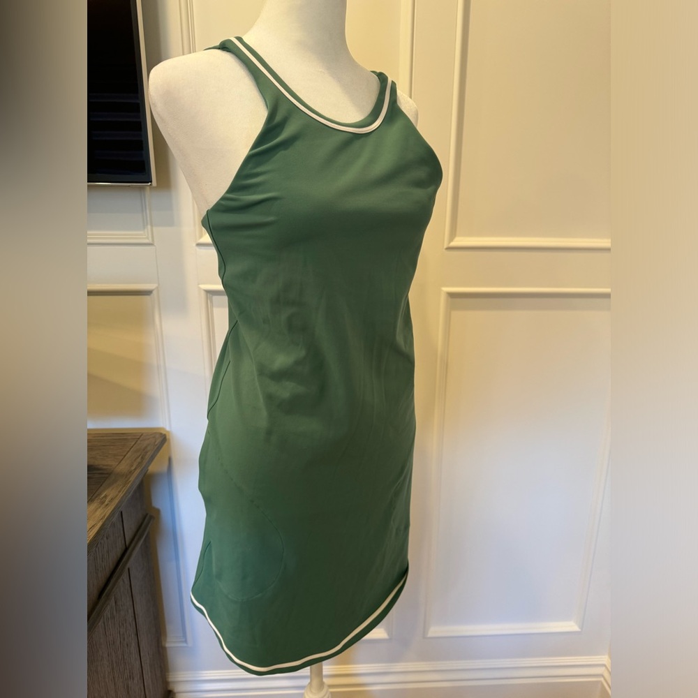 Vuori Green Athletic Tank Dress with White Trim